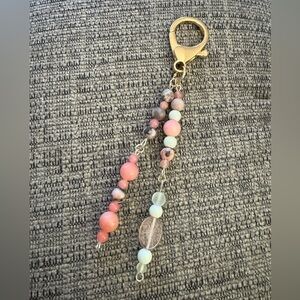 Beaded Pink & Mint Handmade Bag Charm/Keychain
